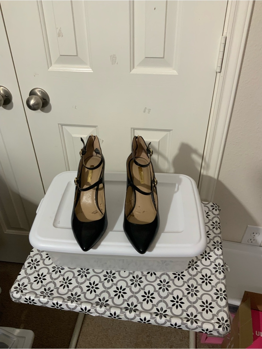 BCBGeneration Black Pointed Toe Ankle Strap Heels